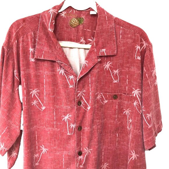 Caribbean Silk Shirt Men XL Hawaii Aloha Loop Collar Wood Buttn Palm Tree Resort - Picture 2 of 8
